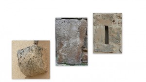 Machón, losa con inscripción y saetera